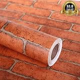 17.7" X 393" Lependor Decorative Wallpaper Self-Adhesive Wallpaper Lengthen Red Brick Printed Stick Paper Easy to Apply Peel and Stick Wallpaper - 17.71" X 32.8 ft