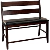 Lexicon Mantello 25.5" Seat Height Contemporary Classic Wood Frame &amp; Faux Leather Upholstered Dining Bench in Cherry/Dark Brown Finish