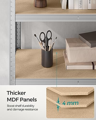 SONGMICS 5-Tier Storage Shelf, Adjustable Boards, Industrial Style, for Kitchen, Living Room, 40 x 90 x 180 cm, 875 kg Capacity, Silver GLR40SV