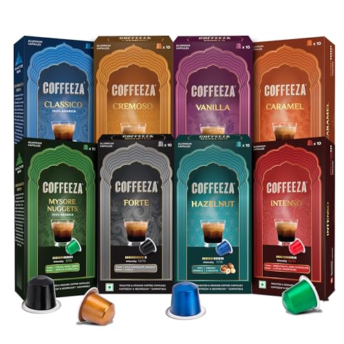 COFFEEZA Value Pack Of 80 Coffee Capsules - Aluminium Coffee Pods | Box Of 8 (80 Capsules)