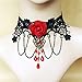 LEFINIS Red Flower Rose Beads Popular Girl Gothic Black Lace Collar Choker Necklace Bracelet