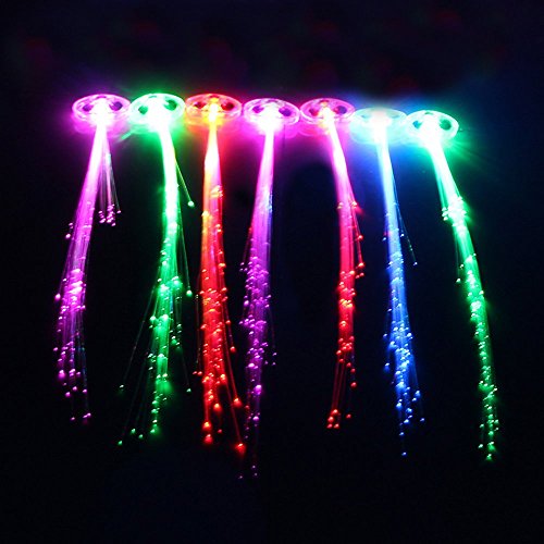 Novelty Place [Party Stars] 14 inch LED Light-Up Optic Fiber Hair Extension with Barrette Party Light Set - Alternating Multicolors (24 Pack)