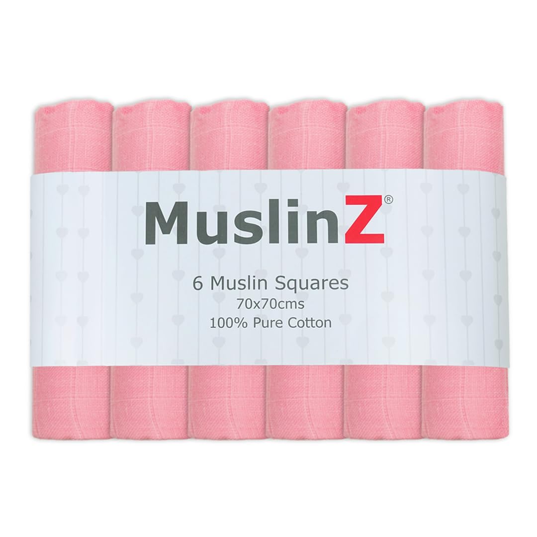 MuslinZ Muslin Cloths for Baby - Baby Burp Cloths - 6 Pack Muslin Squares - Large 70x70cm - Pure Cotton - Soft, Absorbent & Breathable - Multi Use Newborn Cloths - UK Brand (Pink)