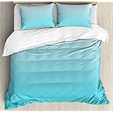 Ambesonne Ombre Duvet Cover Set, Deep Maldives Sealife Ocean Inspired Aquatic Color Modern Design Digital Art, Decorative 3 Piece Bedding Set with 2 Pillow Shams, Queen Size, Turquoise White