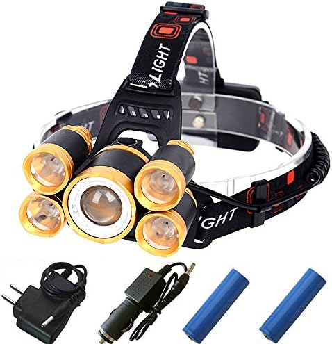 ustopfire 5 Light Cree XML-T6+4R5 10000 Lumens LED Headlight,4 Mode 18650 Rechargeable Waterproof Headlamp Super Bright Adjustable Headlamp for Outdoor Hiking Camping Riding Fishing Hunting