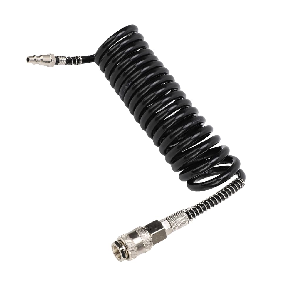 Keenso Car Air Pump Extend Hose, 3 Meters Recoil Air Hose Black Reinforced Abrasion Resistant Inflator Extension Tube with Bend Restrictor for Air Compressor