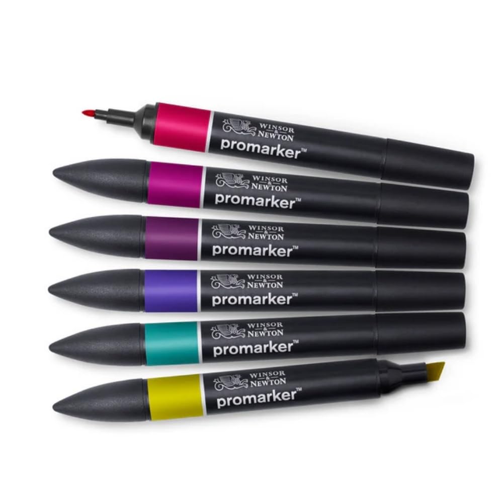 Winsor & Newton, Promarker, Rich Tones, Set of 6, Alcohol Based Dual Tip Markers
