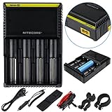 Nitecore D4 Digicharger Universal Smart Charge With Integrated Lcd Panel Clearly Displays For Li-Ion Ni-Mh Ni-Cd Batteries With Bonus Car Adapter (Nitecore D4 Charger+Car Charger+Car Clip+Flashlight Leather Case) (combination-4)
