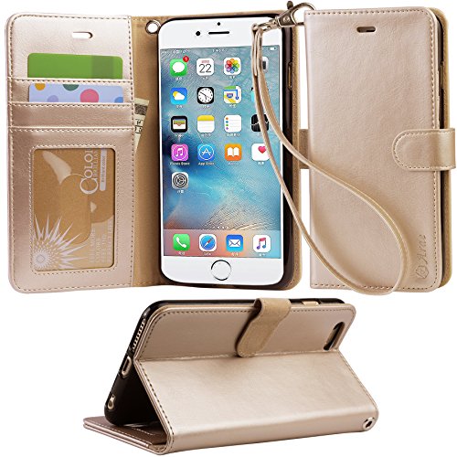 UPC 756320421970, Iphone 6s Plus Case, iphone 6 plus case , Arae [Wrist Strap] Flip Folio [Kickstand Feature] PU leather wallet case with ID&amp;Credit Card Pockets For Apple Iphone 6 plus / 6S Plus 5.5 (champaign gold)