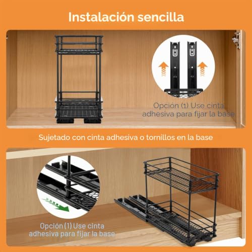VINATO Spice Racks for Kitchen, 2 Tier Sliding Spice Organizer, Spice Rack with Guides, Kitchen Organizer for Cabinet(26x11x22.5cm)