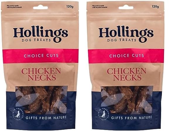 Hollings Chicken Necks Dog Treats, 100% Natural Air Dried Chew Treats for Adult Dogs, Grain Free and High in Protein (120g) (Pack of 2)