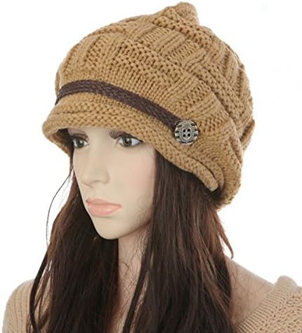 GRAMONI Women Knit Beanie Cap Winter Warm Thick Slouchy Cable Chunky Button Strap Hat Earmuffs Snow Ski Caps (khaki)