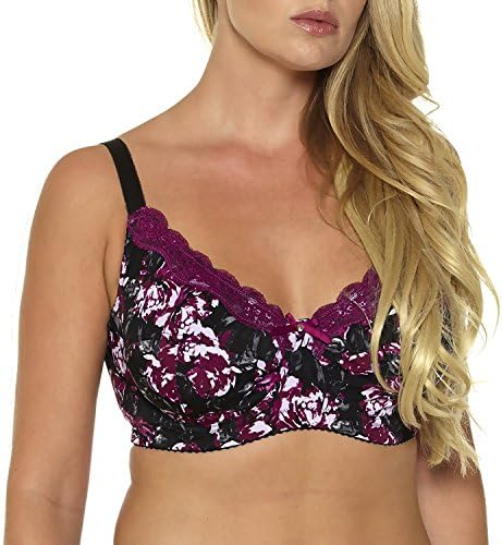 Mierside Women's Printing Floral Plus Size Unlined Underwire Bra with Diamond