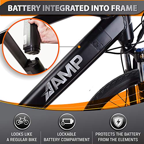 AMP Electric Bicycle eBike for Adults - 350W Electric Assist with Zero Wear Brushless Motor, One Size Fits All Bike Frame - Pedal-Assist, Throttle Control, Off-Road Ability - Battery Within Frame