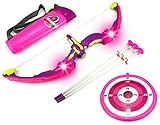 Light Up Night Princess Bow & Arrow Children's Kid's Toy Bow and Arrow Dart Playset w/ Suction Dart Arrows, Holder, Target