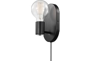 GLOBE Electric 51488 1-Light Plug-in or Hardwire Wall Sconce, Matte Black, 6ft Black Fabric Covered Cord, Inline On/Off Rocker Switch, Wall Lights for Bedroom, Bulb Not Included