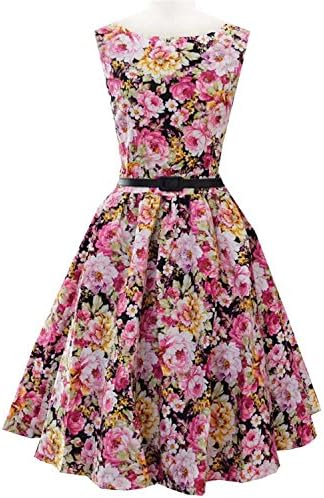 kjkdfhKHDD98 Fashion vintage o neck sleeveless Peony print big swing Palace prom party BlackM