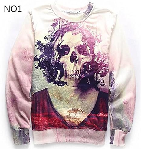 Amazon Lilishop 長袖パーカー ドクロ パーカー パーカ 3d クルーネック ロングtシャツ ハロウィン 悪魔 男女兼用 おもしろ パーカー アメカジ メンズ レディース 長袖 プリント キャラクター Qdwt03 M 1 Tシャツ カットソー 通販