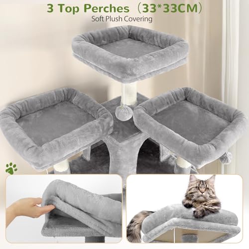 Globlazer Stable Cat Scratching Post 174 cm with 3 Padded Perches, 2 Cat House, 2 Baskets, Removable Pet Bed, Sisal Posts, Castle Cat Tree for 2-4 Adults Cats Indoor (F68B, Light Grey)