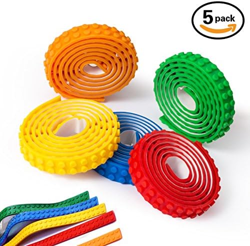 Block Tape, JoJoMooN 5 Rolls(3ft/Roll) Multicolor Silicone Non-Toxic Safe Tapes with Reusable Self-Adhesive Strips as Brick Base Plates for Lego Toy Building Block, Perfect for Kids of All Ages