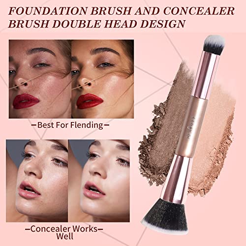 Makeup Brushes Dual-ended Foundation Brush Concealer Brush, Premium Rounded Taperd Flawless Brush Ideal for Liquid, Cream,Powder,Blending,Buffing