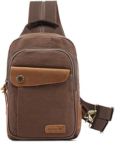 AUGUR Leisure Canvas Genuine Leather Small Sling Backpack For Men &amp; Women (Coffee)