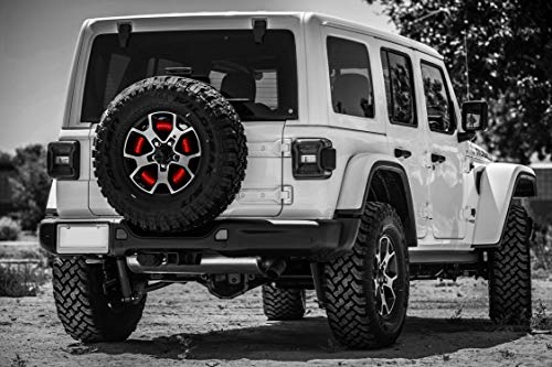 Spare Tire Brake Light for Jeep Wrangler JK JKU(2007-2017), Third 3rd Brake Tail Lamp, Round Stop Lights, Red LED Wheel Ring Lights, Black Exterior