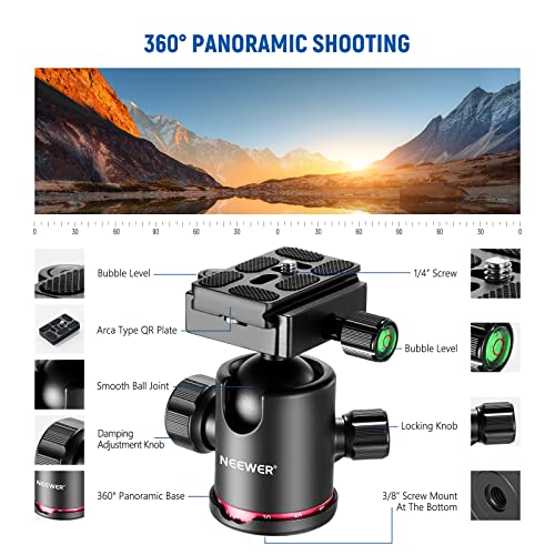 NEEWER Upgraded 80.7” Carbon Fiber Camera Tripod Monopod with Telescopic 2 Section Center Axes, 360° Ball Head,1/4” Arca Type QR Plate, Travel Tripod for DSLR Panoramic Shot, Max. Load 26.5lb, N55CR