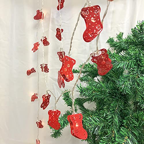 Metall Weihnachtsstrumpf Dekorative Girlande Lichterkette mit Batterien für Schlafzimmer, Hochzeit, Weihnachten, Party, Schlafzimmer, Geburtstag, Dekoration (3M20LED, Rot)