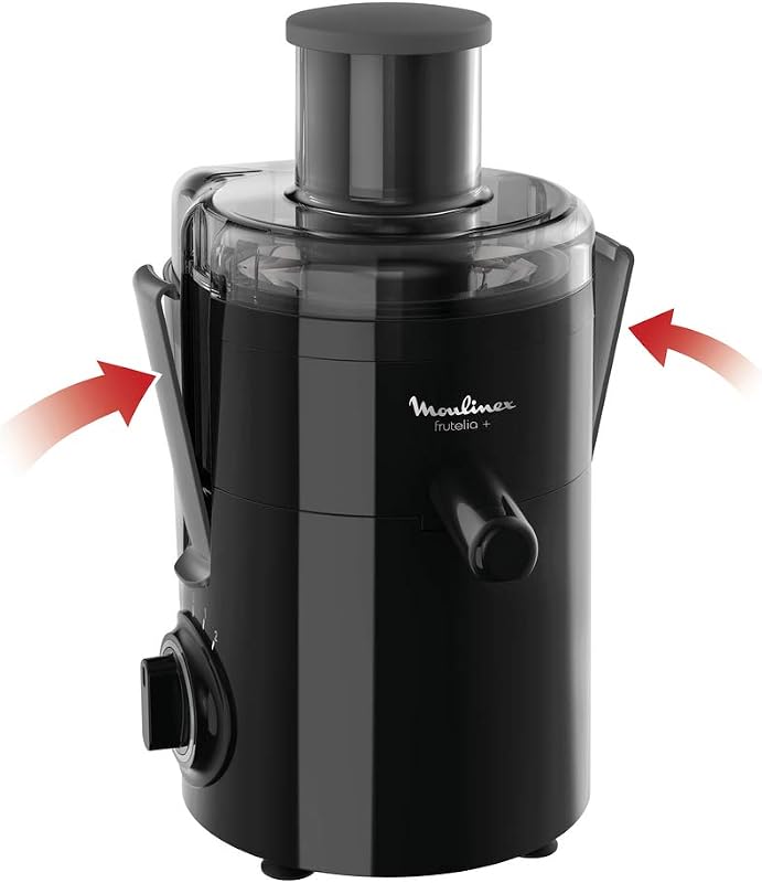 Frutelia Plus Centrifugeuse, 950 ml, 350 W, 2 vitesses, Goulot 6 cm, Filtre inox, Compact, Jus maison de fruits et légumes JU370810, Noir