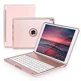 New iPad Pro 10.5 Keyboard Case,iLuen Protective Ultra Slim Shell Folio Stand Auto Sleep/Wake Case with 7 Colors Backlit Wireless Bluetooth Keyboard for 2017 iPad Pro 10.5 Model A1701/A1709(Rose Gold)