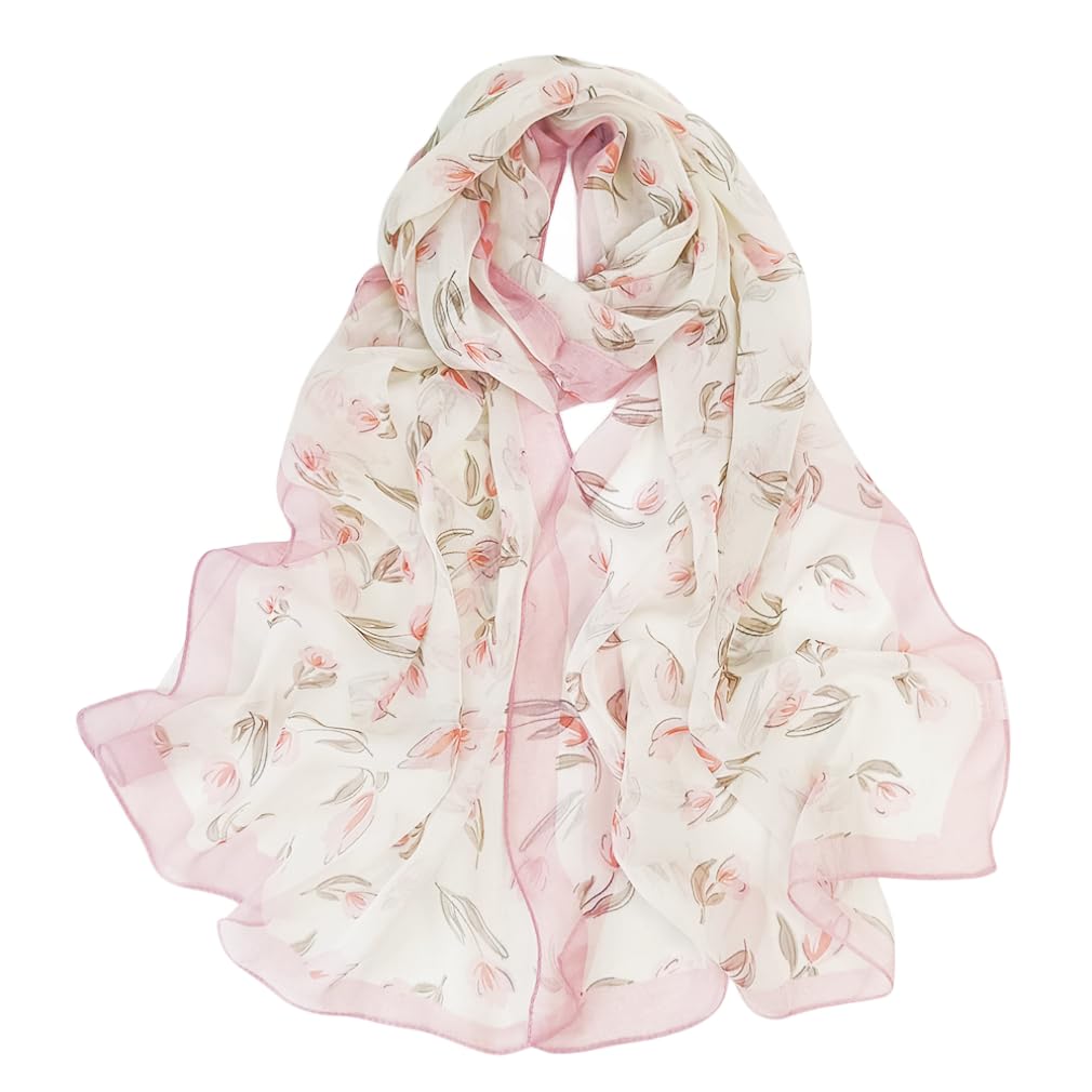Photo 1 of MINIDORA Lightweight Scarves for Women Elegant Floral Pattern Scarf Shawls Sunscreen Head Shawls Style 4-Light Pink