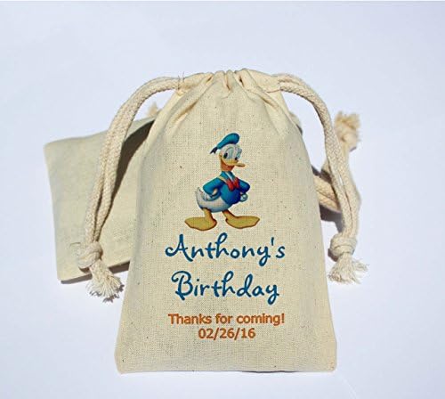 Personalized Cotton Muslin Birthday Party Favor Bag - Donald Duck Birthday Favor Bag - Donald Duck birthday gift bag - Personalized birthday favor - Donald Duck party bag
