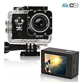 Action Camera 4K Ultra HD WiFi Best Video Sports Camera for Sports 16MP 170 Degree Wide Angle 2.0 Inch Waterproof Diving Camera with 2 Batteries and 19 Accessories Kit Included Black