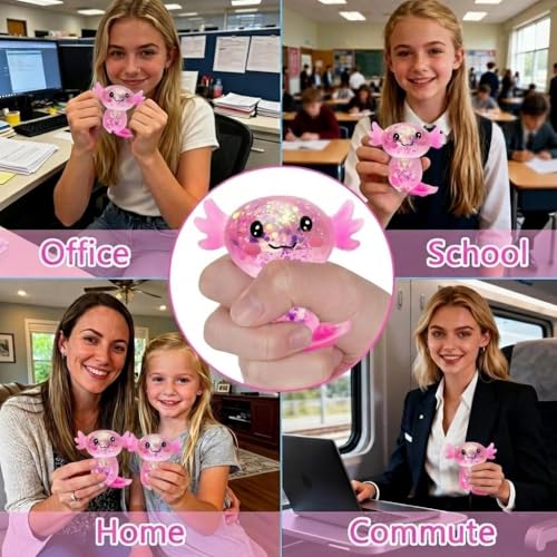 Last page® Axolotl Squishy Stress Relief Toy – Glitter Fidget Toy Cute Salamander Squeeze Toy for Kids & Adults, Party Favor Desk Fidget