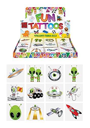 HENBRANDT 12 x Alien Temporary Tattoos Childrens Birthday Loot Party Bag Filler