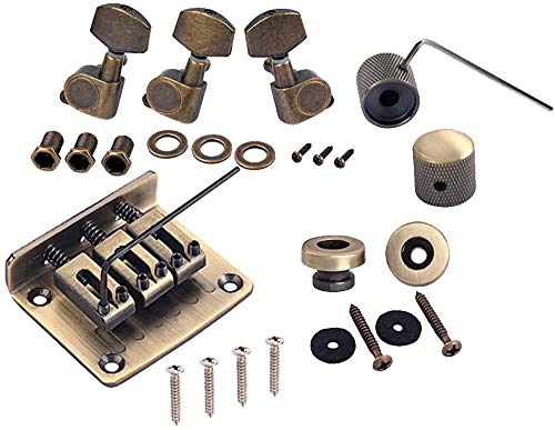 Alnicov Combo Kits Bronze Saddle Bridge Tuning Pegs Control Knobs Strap Locks Wrenches Screws Washers for 3 String Cigar Box Guitar