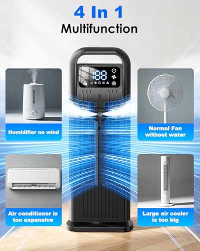 6 in 1 Portable Air Conditioner, Silent Air Conditioning with Air Cooler, 1200 ml, Oscillation 120°, Timer 1-12H, 4 Speeds, Touch Controls and Remote Control (Night Black)
