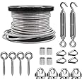 TooTaci 3/16 Wire Rope Kit, 100ft Vinyl Coated Stainless Steel Cable with M6 Turnbuckles for Cables Wire, 1/8 Steel Core Thru 3/16 Coated, Cable Tensioner Kit for Lights Hanging, Clothesline, Curtains