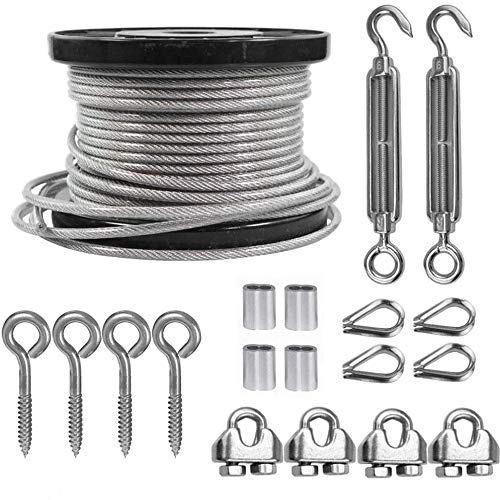 TooTaci 5mm Wire Rope Kit, 30M/5mm PVC Coated Stainless Steel Cable,7 ×7 Strands Heavy Duty, with M6 Turnbuckles, Vine Eyes for Climbing Plants, Strings Light Hanging Kit