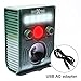 OUTXPRO Motion Activated PIR Ultrasonic Cat Dog Deer Pest Repeller, Solar Charged Distance and Frequency Adjustable Device with USB AC Adapter