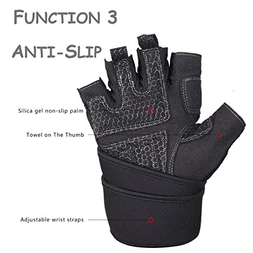 Wekin Weight Lifting Gym Gloves - Ultralight Microfiber & Anti-Slip Silica Gel Grip Padded Workout Gloves with Wrist Wrap Support for Weightlifting, Cross Training, Bodybuilding