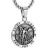 Saintda Silver Patron Saint Pendant Stainless Steel Necklace Amulet Catholic Jewelry Religious Gifts for Men Women