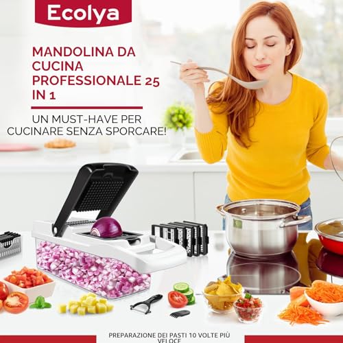 25 in 1 Chopper and Mandoline Slicer - Food Chopper with Container - Vegetable Cutter, Salad Slicer, Onion, Potato and Tomato Slicer - Kitchen Gadgets - 13 Blades
