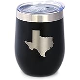 Texas State Outline - Wine Tumbler Glass with Sliding Lid - Stainless Steel Insulated Mug - State Themed Decor and Gifts for Texan Women & Men - Black
