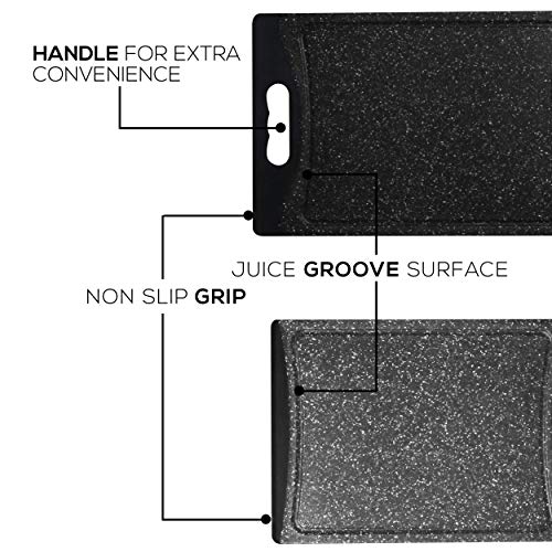 CHEF GRIDS Durable Plastic XL Marble Cutting Board, 3 Piece Set Chopping Board Thick Plastic, for Vegetable Meat or Cheese with Non-Slip Feet, Handles Juice Groove | Dishwasher Safe (Multi)