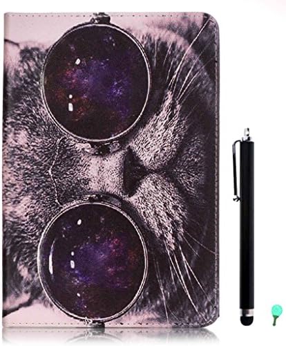 iPad Pro Case, fengus Ultra Slim PU Leather Cover Stand Flip Case Cover with Cute Pattern Design Back Shell for Apple 12.9 Inch iPad Pro 2015 Model +Stylus+Dust plug-Glasses cat