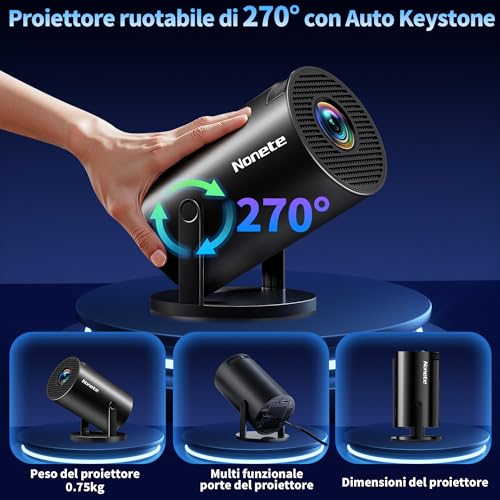 1080P FHD Projector [2026 Upgraded] Mini Portable Projector 4K with WiFi 6 BT 5.2 Video Projector Supports 270° Rotary Projector Car Keystone TV Stick/USB/HDMI/PC with HDMI Cable & Mouse, Black