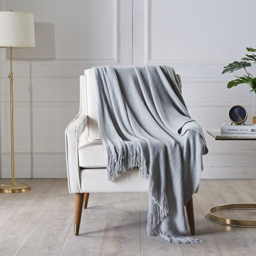 Knitted Throw Blanket Soft Couch Cover Cozy Sofa Knit Blanket (Grey)