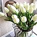 Tulip White 10 Pcs SOLEDI PU Real-touch Artificial Flowers for Bridal Bouquet Wedding Living Room Table Home Garden Decoration